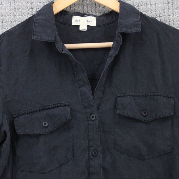 Cloth & Stone Shirt Top Womens Medium M Black Button Down Long Sleeve Collared - Picture 5 of 9
